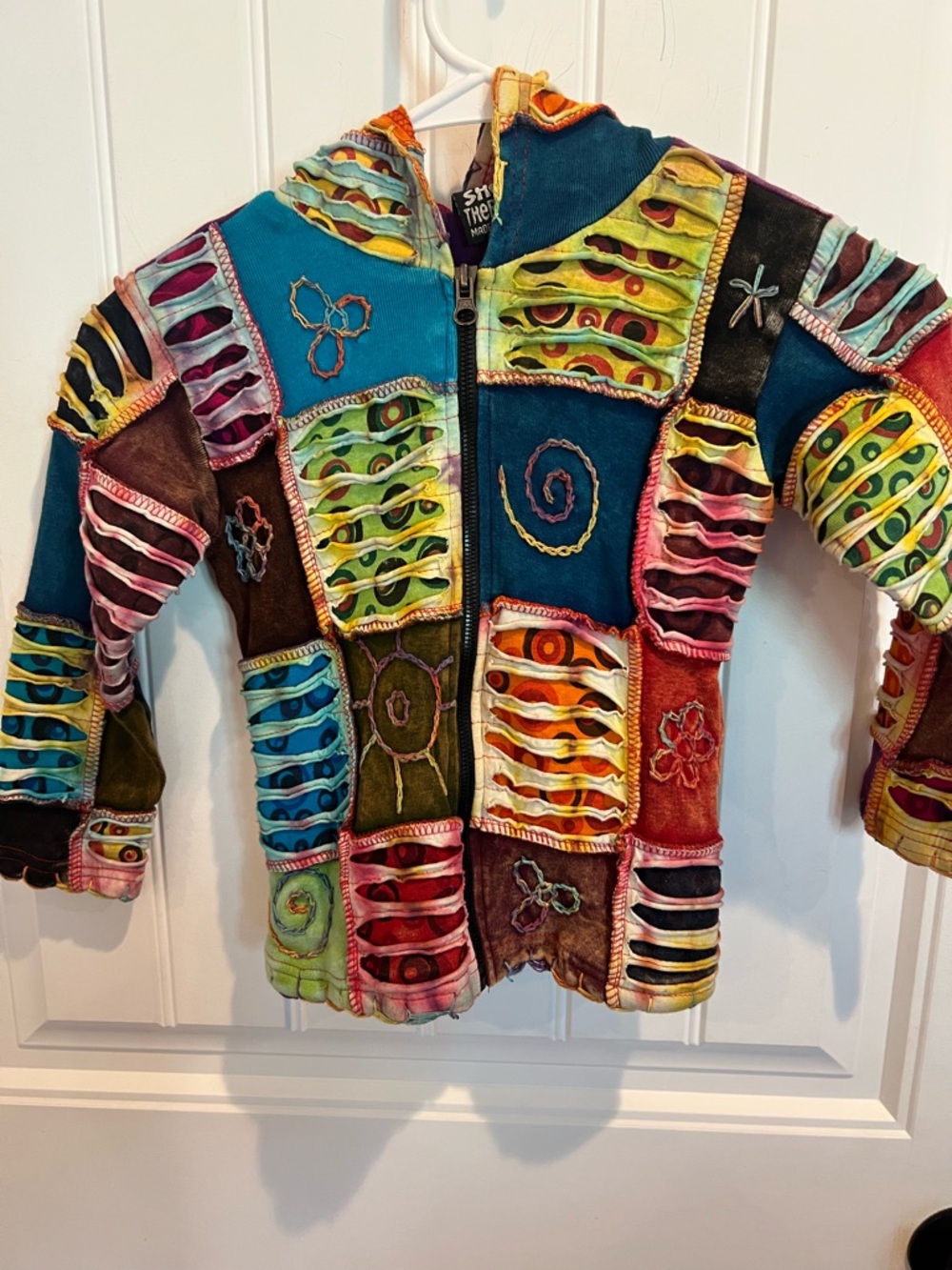 Kids Multicolor Patchwork Zip Hoodie Sweatshirt